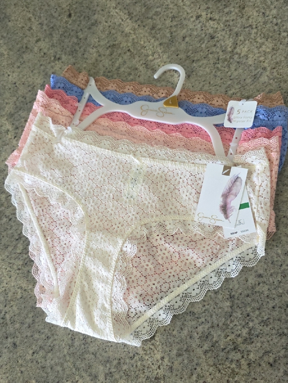 NWT Jessica Simpson Lace Hipster Panty 5-Pack - Pastel Multicolor